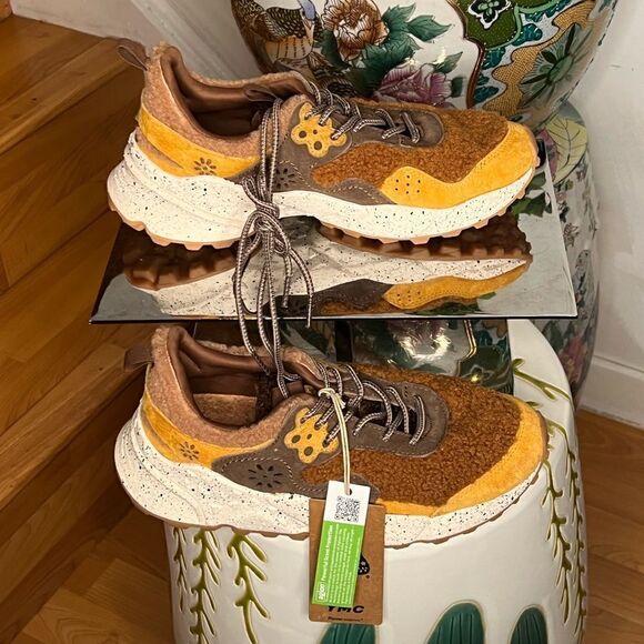 Flower Mountain x YMC Suede Kotetsu Trainers in Brown Eco Shearling - Picture 6 of 7